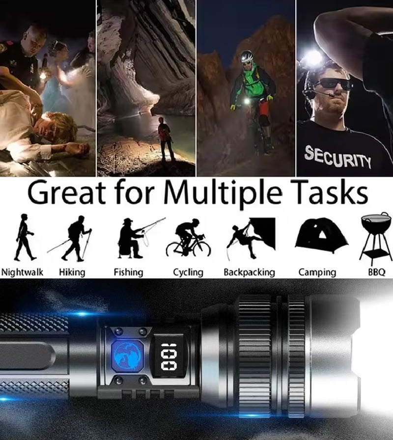 ๐ฆ Summer Essential! ๐ฅ 2-in-1 Power Bank Flashlight โ Super Bright, Zoomable & USB Rechargeable for Camping & Emergencies