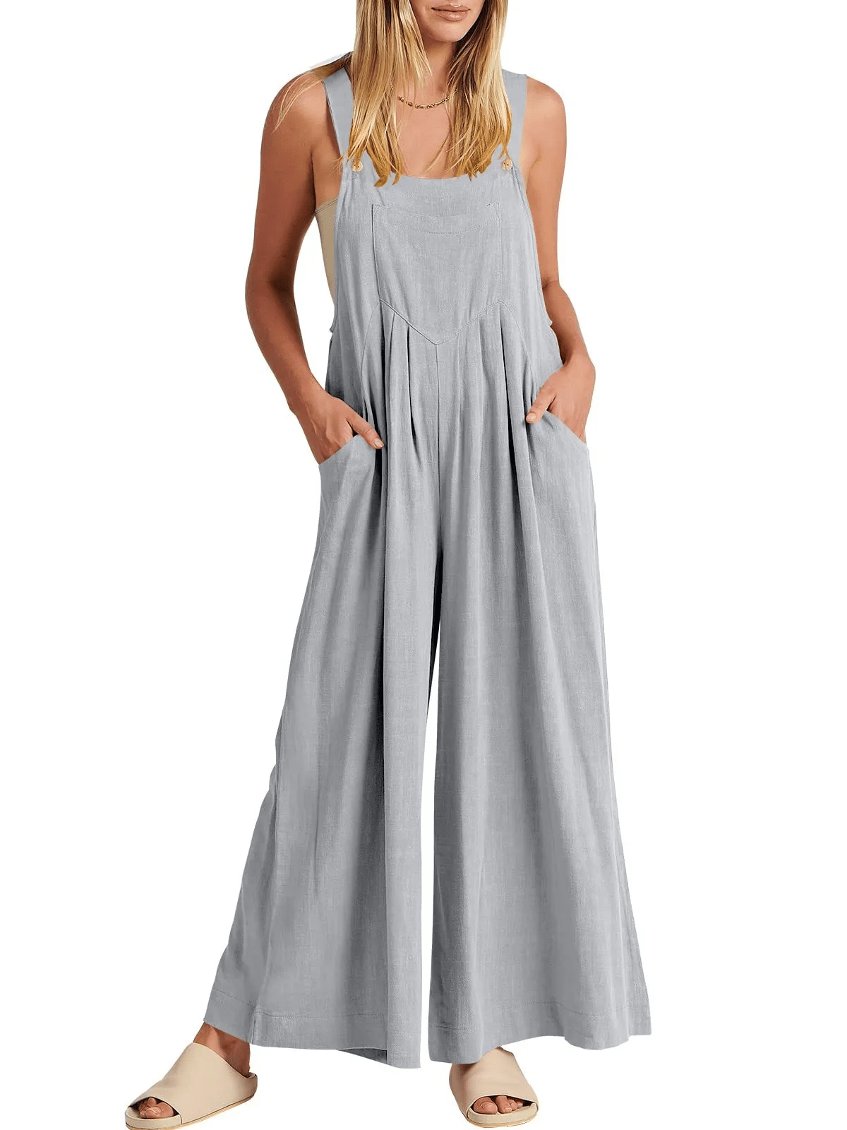 ✨Sleeveless Wide Leg Jumpsuit with Pockets