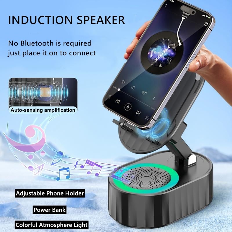 ๐ฅ๐ฅ2025 Upgraded Cell Phone Stand with Induction Speaker/Power Bank/Atmosphere Light