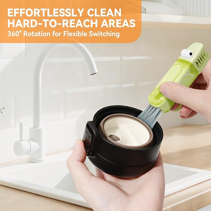 โจ3-in-1 Crocodile Brush ๐  Deep Cleaning for Narrow Cup Lids & Tableware Gaps ๐งผ