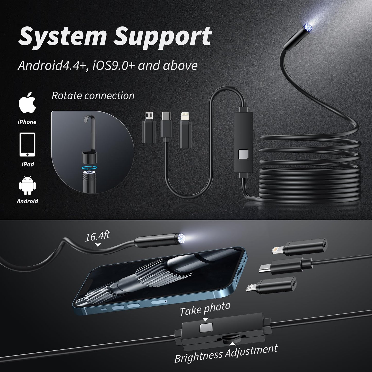 ๐ Plug-and-Play Endoscope Camera โ Compatible with Android & iPhone & ipad for Direct Connection