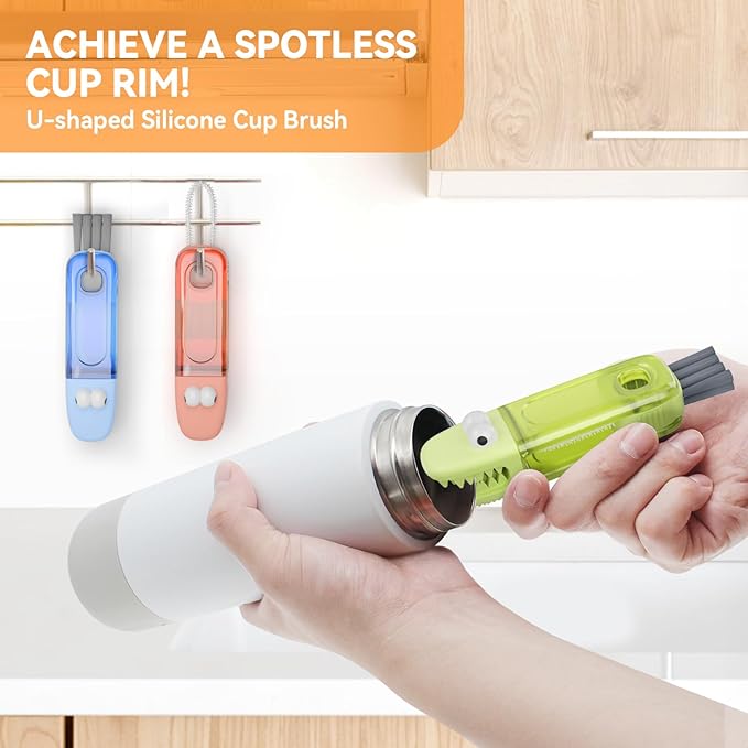 โจ3-in-1 Crocodile Brush ๐  Deep Cleaning for Narrow Cup Lids & Tableware Gaps ๐งผ