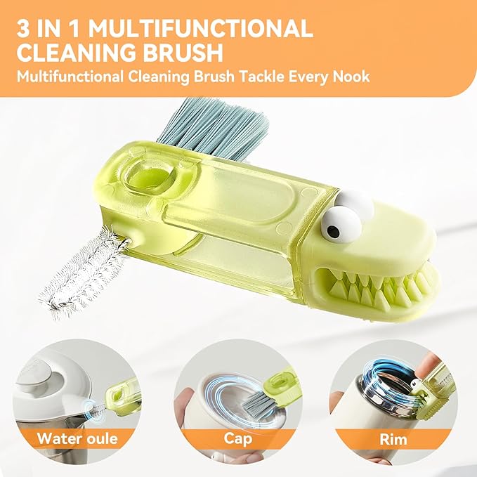 โจ3-in-1 Crocodile Brush ๐  Deep Cleaning for Narrow Cup Lids & Tableware Gaps ๐งผ