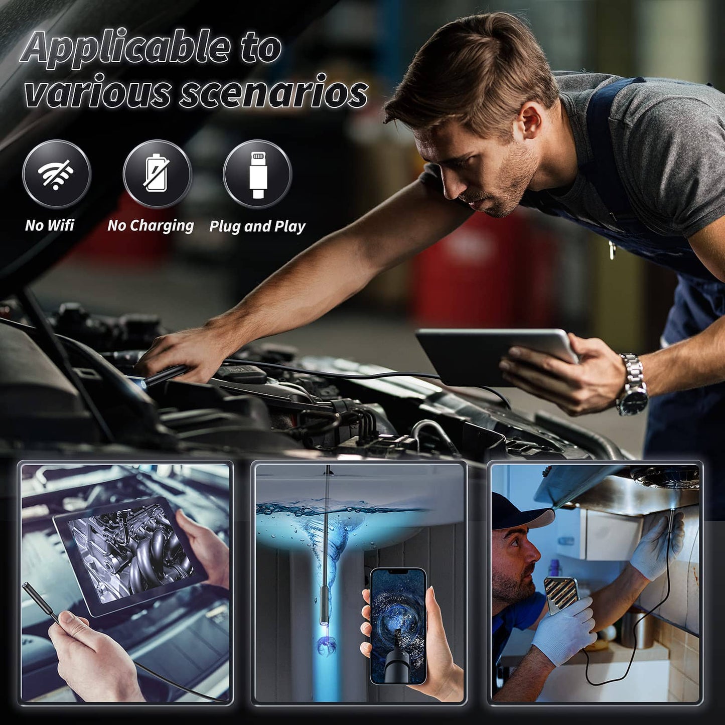 ๐ Plug-and-Play Endoscope Camera โ Compatible with Android & iPhone & ipad for Direct Connection