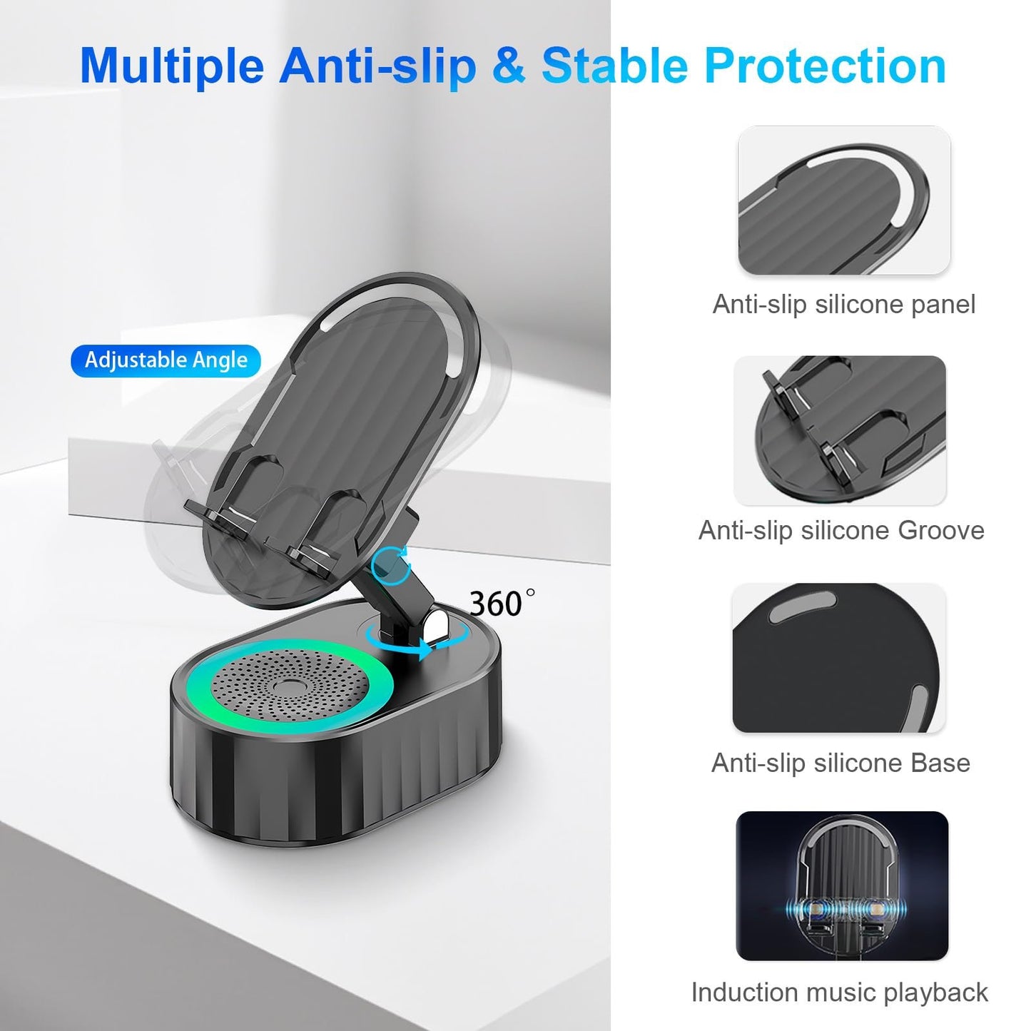 💥🔥2025 Upgraded Cell Phone Stand with Induction Speaker/Power Bank/Atmosphere Light