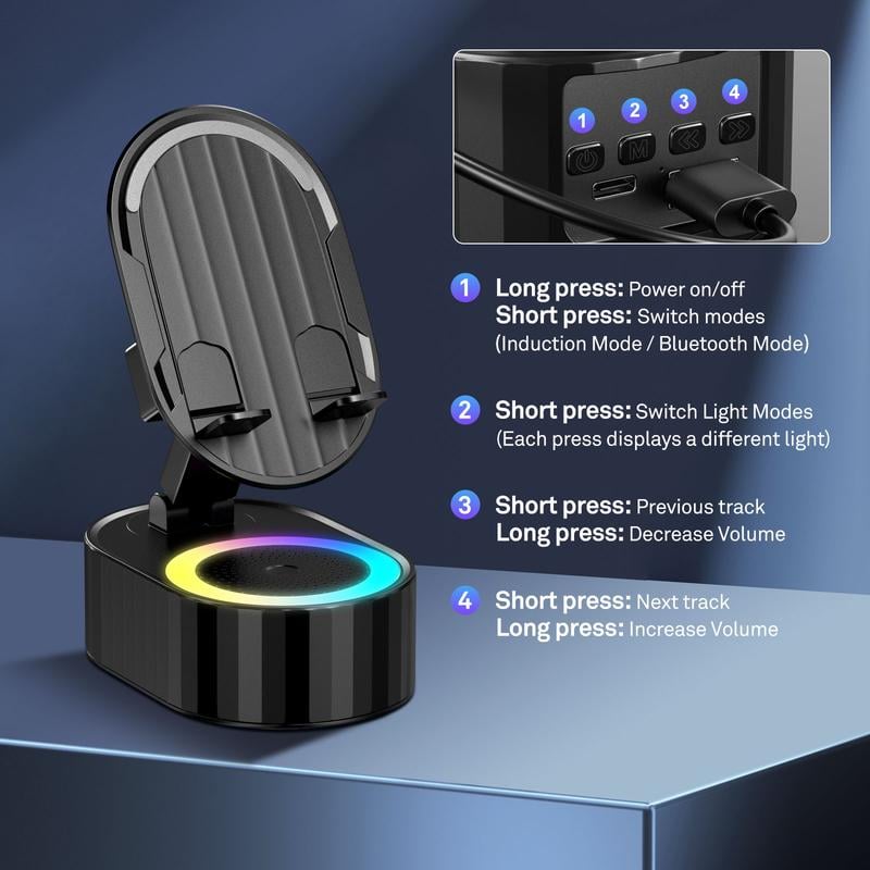 💥🔥2025 Upgraded Cell Phone Stand with Induction Speaker/Power Bank/Atmosphere Light
